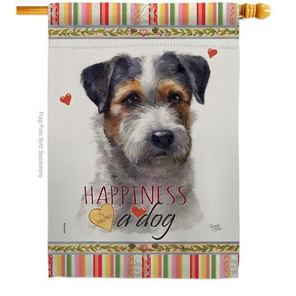 Breeze Decor H110157-BO 28 x 40 in. Dog Black Jack Russell Happiness Double-Sided Decorative Vertical House Flag