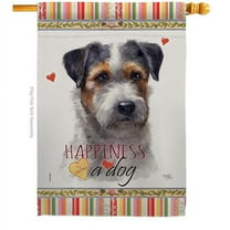 Breeze Decor H110157-BO 28 x 40 in. Dog Black Jack Russell Happiness Double-Sided Decorative Vertical House Flag