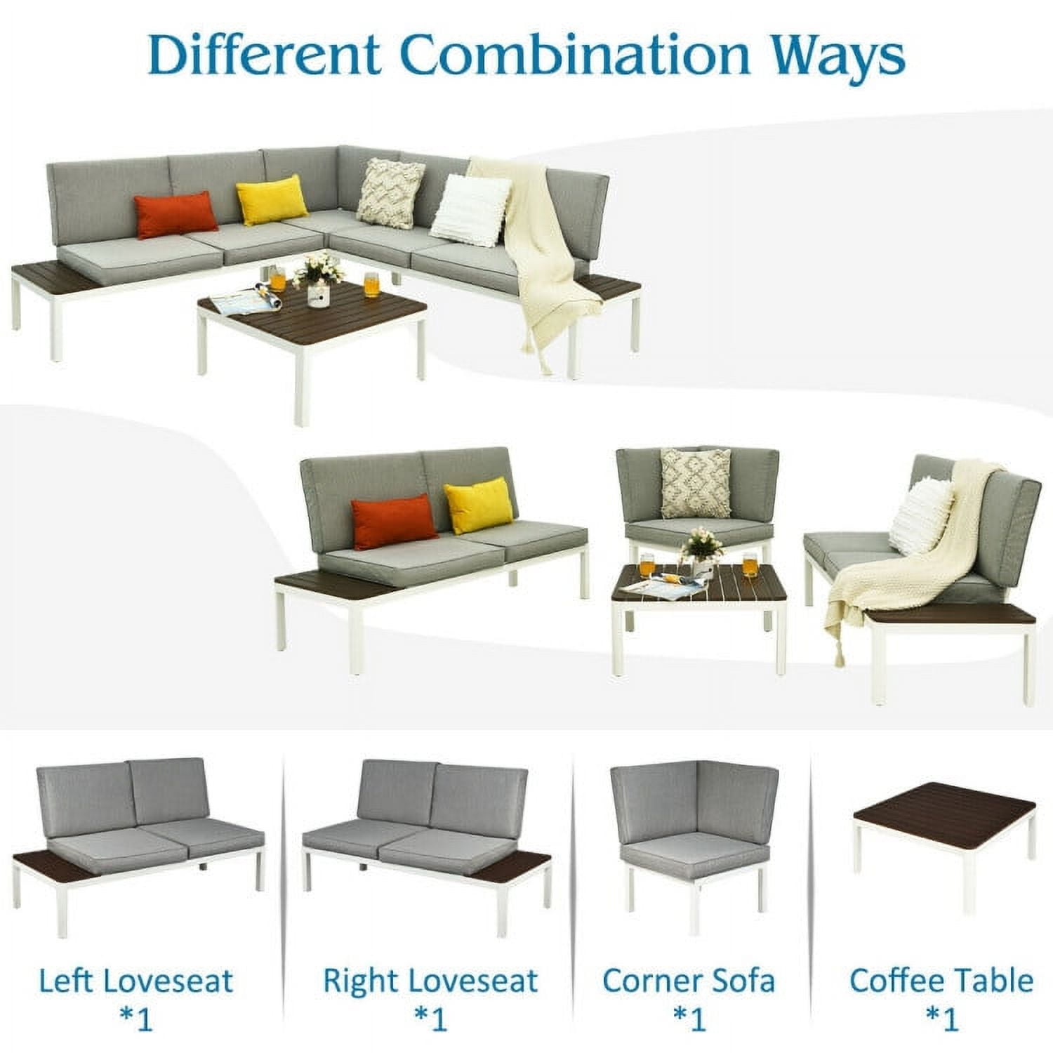 Aimee Lii 4 Pieces Patio Furniture Set, Aluminum Frame Cushioned Sofa, Small Patio Set, Gray Aimee Lii 4 Pieces Patio Furniture Set, Aluminum Frame Cushioned Sofa, Small Patio Set, Gray