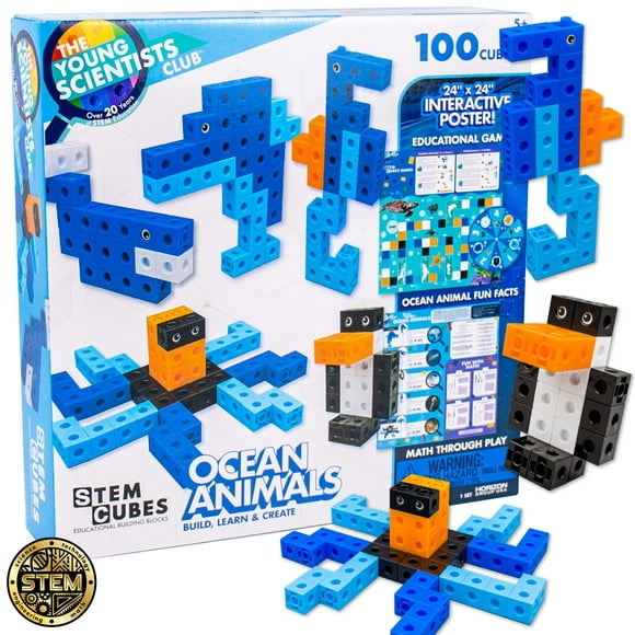 The Young Scientists Club Ocean Animaux STEM Cubes, Construire, Apprendre et Créer avec Plus de 100 Cubes Mathématiques Manipulatifs, Jeux Éducatifs 2-en-1, Cubes de Mathématiques pour les Enfants Âgés de 4-8, Multi, Taille Unique