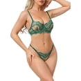 thumbnail image 4 of INSPIRE CHIC 2 Pcs for Women Lace Mesh Lingerie Sets See Through Non-Padded Cage Bra and Low Waisted Thong Set M Green, 4 of 4