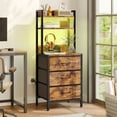 thumbnail image 6 of TOMNK Tall Nightstand with Charging Station and LED Lights, Bedside Table with Drawers and Bookshelf, Rustic Brown, 6 of 8