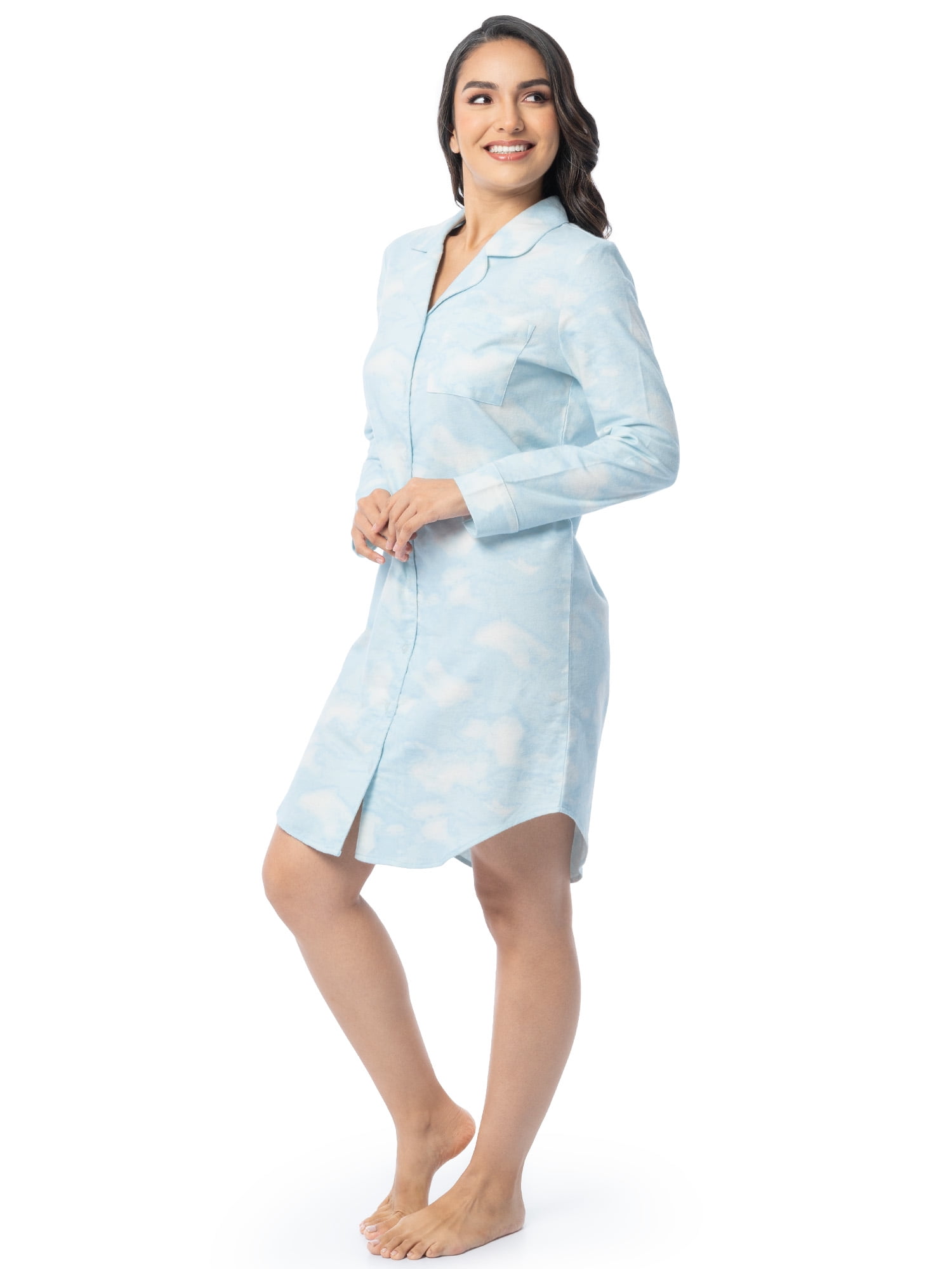 Fruit of the Loom Women's Beyond Soft Long Sleeve Button Down Flannel Sleepshirt, Sizes S-4X