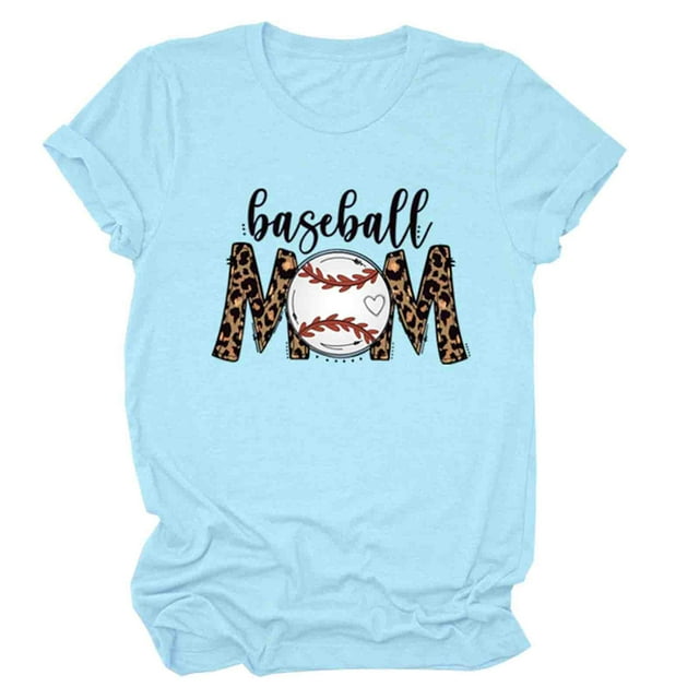 T-shirt Décontracté pour Femmes à Manches Courtes Uni avec Imprimé de Baseball, Col Rond, Hauts Imprimés