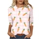 thumbnail image 1 of Camisetas de Pascua para Mujeres Impresión de la Moda Suelta Casual Cuello Redondo Tres Cuartos de Manga Suéter, Poliéster Suave Superior, 1 of 6