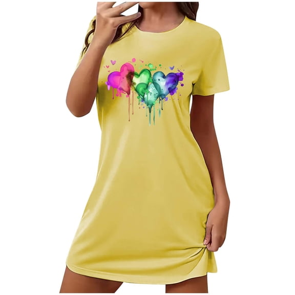 JIUKE Nightgown for Women Short Sleeve Graphic Printed Sleepwear Nightshirt Round Neck Nightdress
