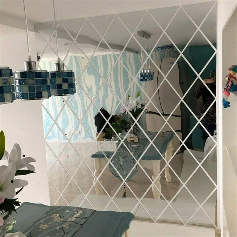 3D Diamond Mirror Wall Stickers, Removable Self-Adhesive Triangle  Stitching, DIY Wall Stickers Ceramic Tile Furniture Stickers Decoration  Wallpaper