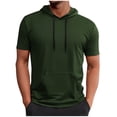 thumbnail image 2 of pstuiky camisetas de hombre, Blusa deportiva informal de color liso con capucha y manga corta con cordón y bolsillo para hombre camisas casuales para hombre xxxl, 2 of 5