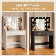 Furmax Makeup Vanity Desk with 3 Modes Adjustable Lights and Mirror Vanity Table with Shelves and Drawers, White