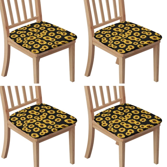 Black Sunflower Seat Covers for Dining Room Chairs Set Of 4,Stretch Printed Washable Chair Seat Cover with Elastic Ties and Button,Removable Waterproof Couch Cushion Covers