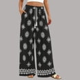 thumbnail image 2 of DHFJKG Bohemian Linen Pants Women Floral Print Wide Leg Flowy Palazzo Casual Drawstring Summer Beach Vacation Comfortable Trousers, 2 of 4