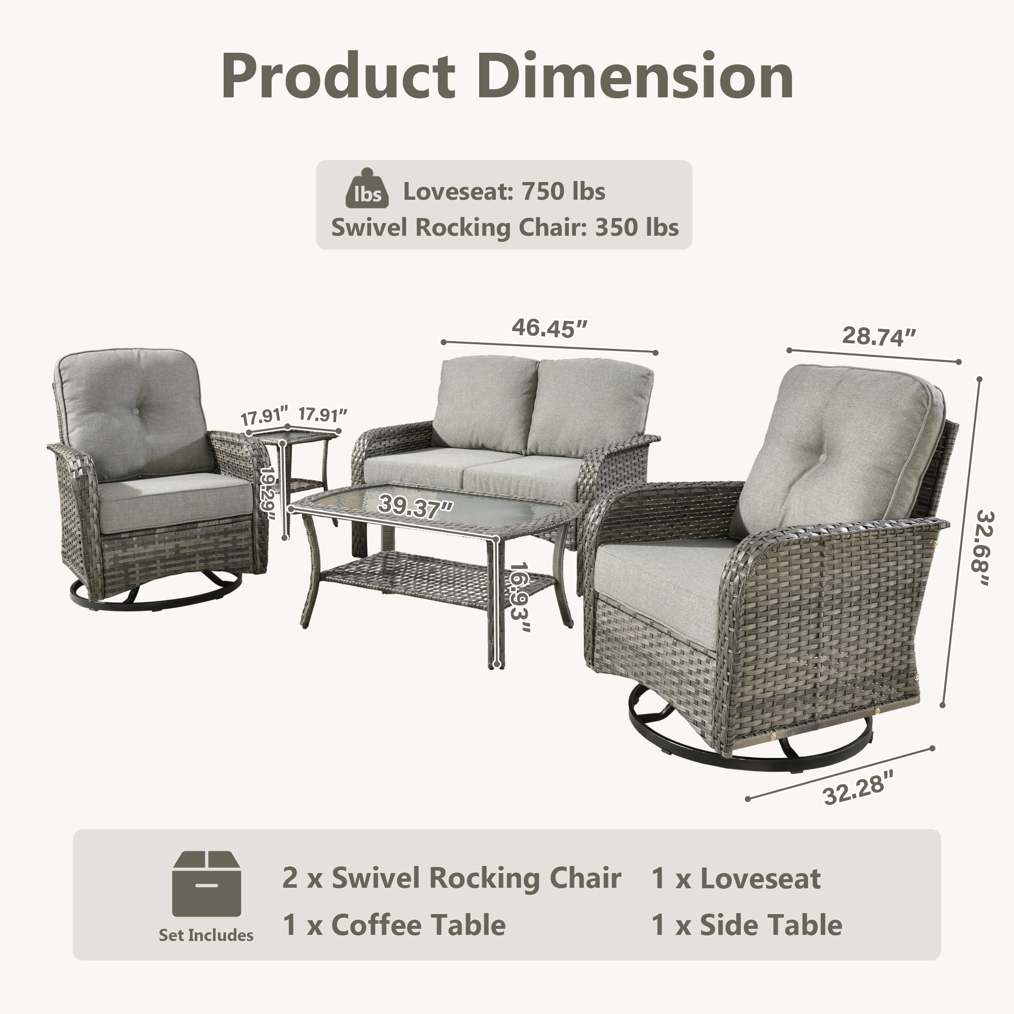 Toject 5 Pieces Outdoor Patio Furniture Set, High Back Conversation Set with Swivel Chairs, All-Weather Wicker Furniture Set for Porch, Balcony (Dark Gray)