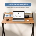 thumbnail image 2 of EDX Small Folding Desk with Shelf, No Assembly 2-Tier Compact Computer Table, Portable Study Workspace for Bedroom, Home Office, Brown, 2 of 7
