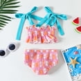 thumbnail image 1 of Vedolay Girls Summer Swimisuit Kids Girls Three Piece Swimsuits Child Bathing Suit Bikini Soild Tops Underpants Print Skirt Easter Beach Bathing,Red 2-3 Years, 1 of 5