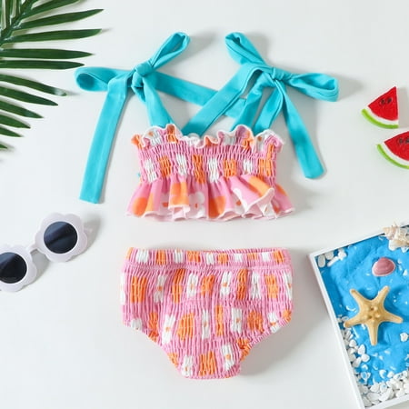 

Gubotare Summer Toddler Girls Floral Printed Two Piece Swimwear Swimsuit Bikini Kids Swim Suit Red 18-24 Months