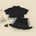 thumbnail image 2 of Girl‘s Two-Piece Suit  Toddler Kid Girl Letter Pattern Short Sleeve Front Zipper Tops + Ruffle Hem Mini Skirt, 2 of 7
