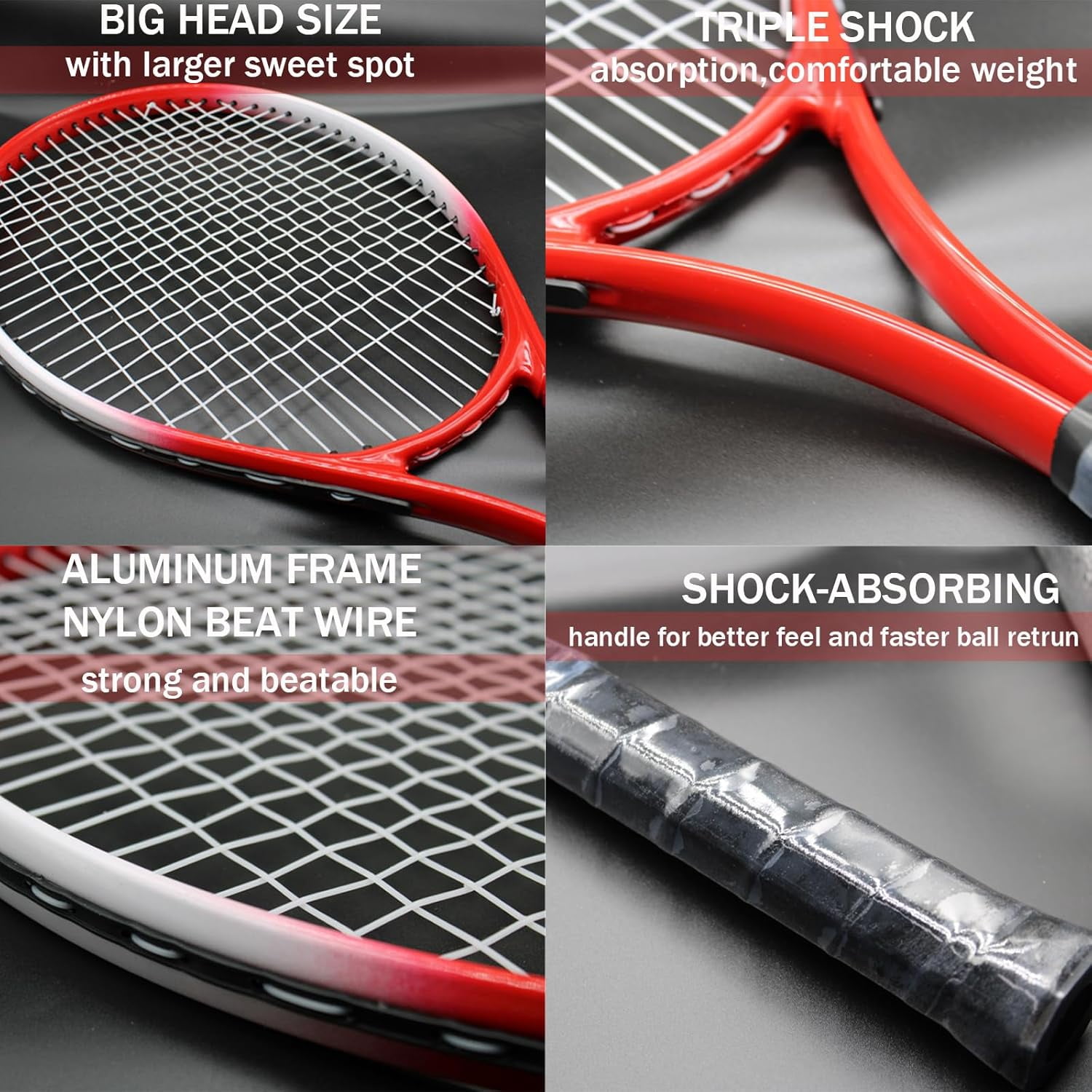 Magicorange Tennis Racket Set of 2 for Adult, 27 inch Length for Beginners and Professional with 4 Balls, 3 Overgrips, 1 Trainer, 1 Tennis Bag (Red)