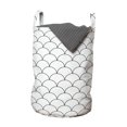 thumbnail image 1 of Geometric Laundry Bag, Circles Rounds Waves Like Image with Oriental Edges Modern Sketchy Print, Basket with Handles Drawstring Closure for Laundromats, 13" x 19", Charcoal Grey White, by Ambesonne, 1 of 4