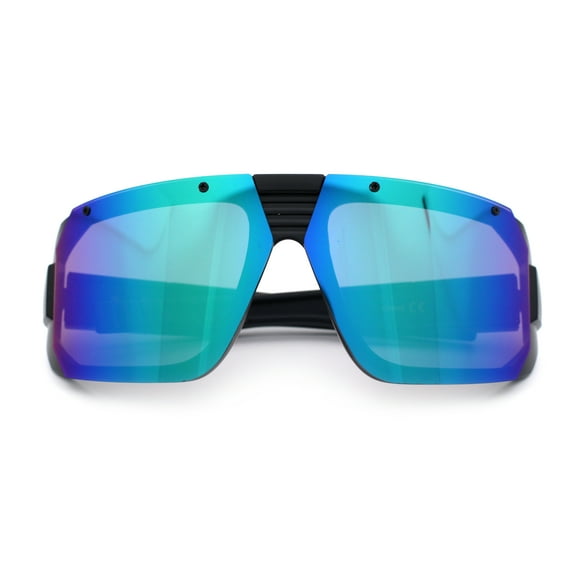 Locs Color Mirror Oversized Wrap Around Gangster Plastic Biker Sunglasses [Teal Mirror]