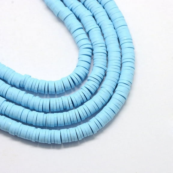 1 Strand Handmade Polymer Clay Beads Disc/Flat Round Heishi Beads Light Sky Blue 4x1mm Hole: 1mm 380~400pcs/strand 17.7 inch