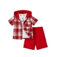 thumbnail image 1 of Conjunto de sudadera con capucha Fdqin de manga corta a cuadros para niños con capucha cargo, 1 of 6