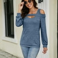 thumbnail image 3 of Defitshape Women's Long Sleeve T Shirt Soft Shirt Sexy U Neck Fashion Summer Beach Thin Lightweight Cotton Work Top Blue XX-Large, 3 of 4