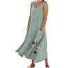QIUOMBBP Womens Flowy Maxi Dresses Plus Size Floral Printed Sleeveless Linen Dress with Pockets Loose Summer Casual Sundress for Beach Sky Blue XXXL
