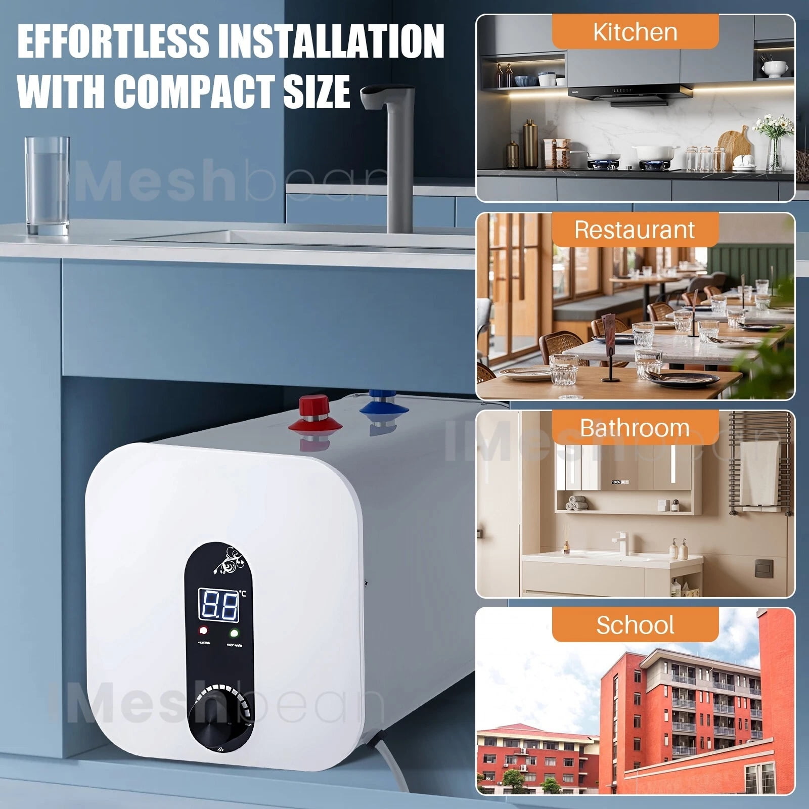 iMeshbean 15L/4 Gal Instant Electric Water Heater Shower 1500W 110V Compact Mini-Tank Storage