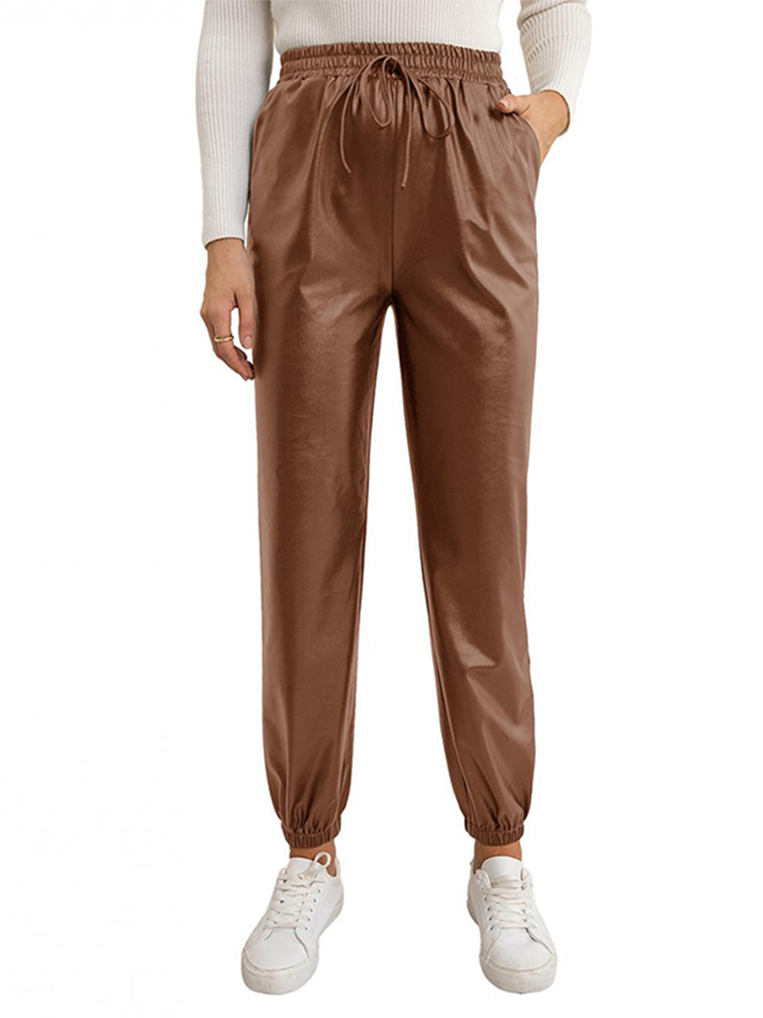 Women Faux Leather Pants Joggers 
