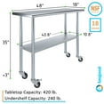 thumbnail image 3 of AmGood 18 in. x 48 in. Stainless Steel Table with Casters | Kitchen Prep Table On Wheels, 3 of 9