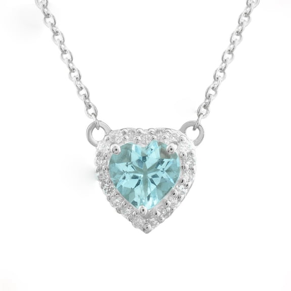 2.25 Carat Heart Shaped Genuine Diamond Aquamarine Gemstone Beautiful Pendant for Women Solid 14K White Gold With 18 inches Chain