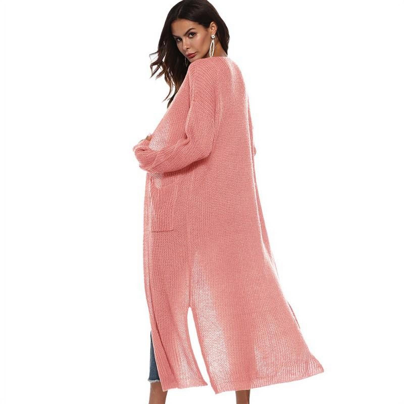 Women's Casual Long Open Front Drape Lightweight Duster Long Sleeve Cardigan, Long Sleeve Sweater Loose Asymmetrical Hem Outerwear (S-XXL), Pink, US6/M - image 3 of 5