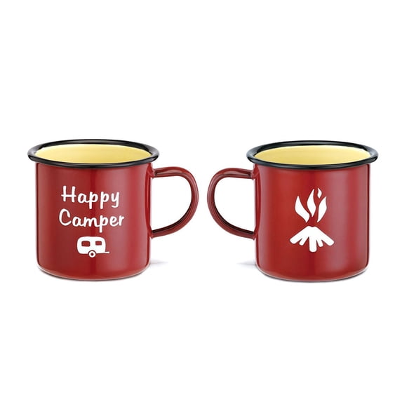 Demdaco Camp Ware 10 Ounce Enamelware Happy Camper Mug Set of 2