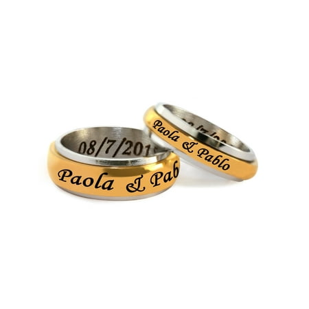 Ring Coupe - Personalized Stainless Steel Couples Gold Tone Spinner Ring for Her