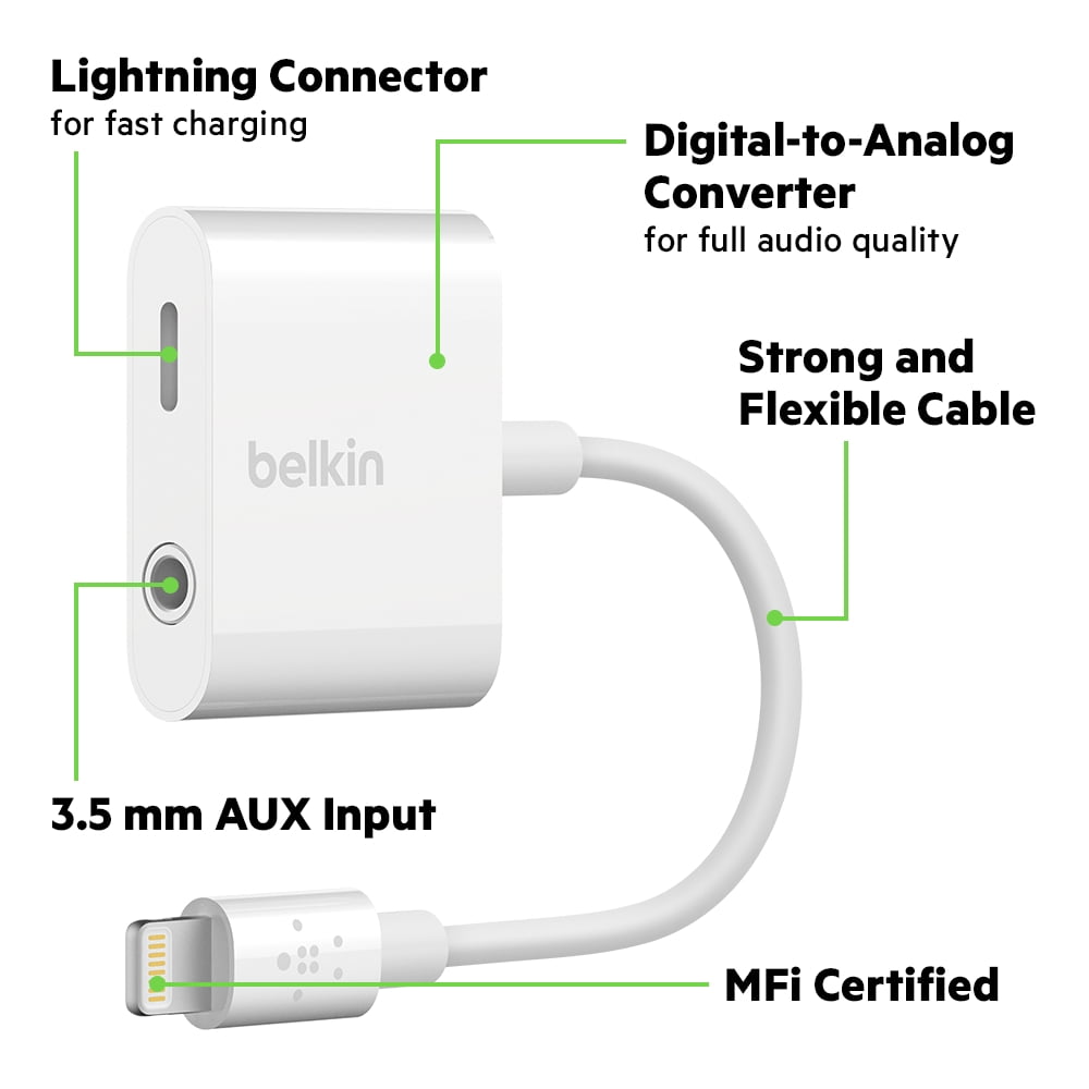Belkin 3.5mm Audio + Charge Rockstar for iPhones, White - Walmart.com
