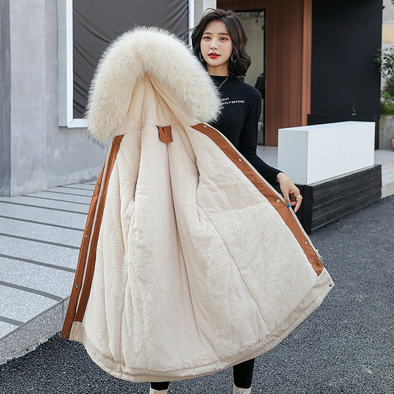 Babysbule Winter Jackets for Women Clearance Women's Winter Fashion Tooling  Long Slim Hooded Cotton Jacket Coat 