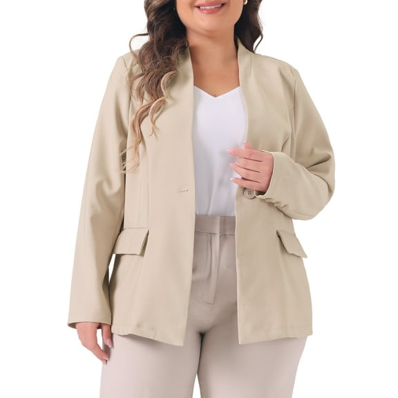 DARING DIVA Women's Plus Long Sleeve Office Work Blazer Jacket Khaki 1X