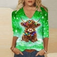 thumbnail image 2 of Women Christmas Highland Cow Shirt Cute Animal Graphic Farm Pullover Country Western Casual 3/4 Sleeve Shirts Tops, 2 of 5