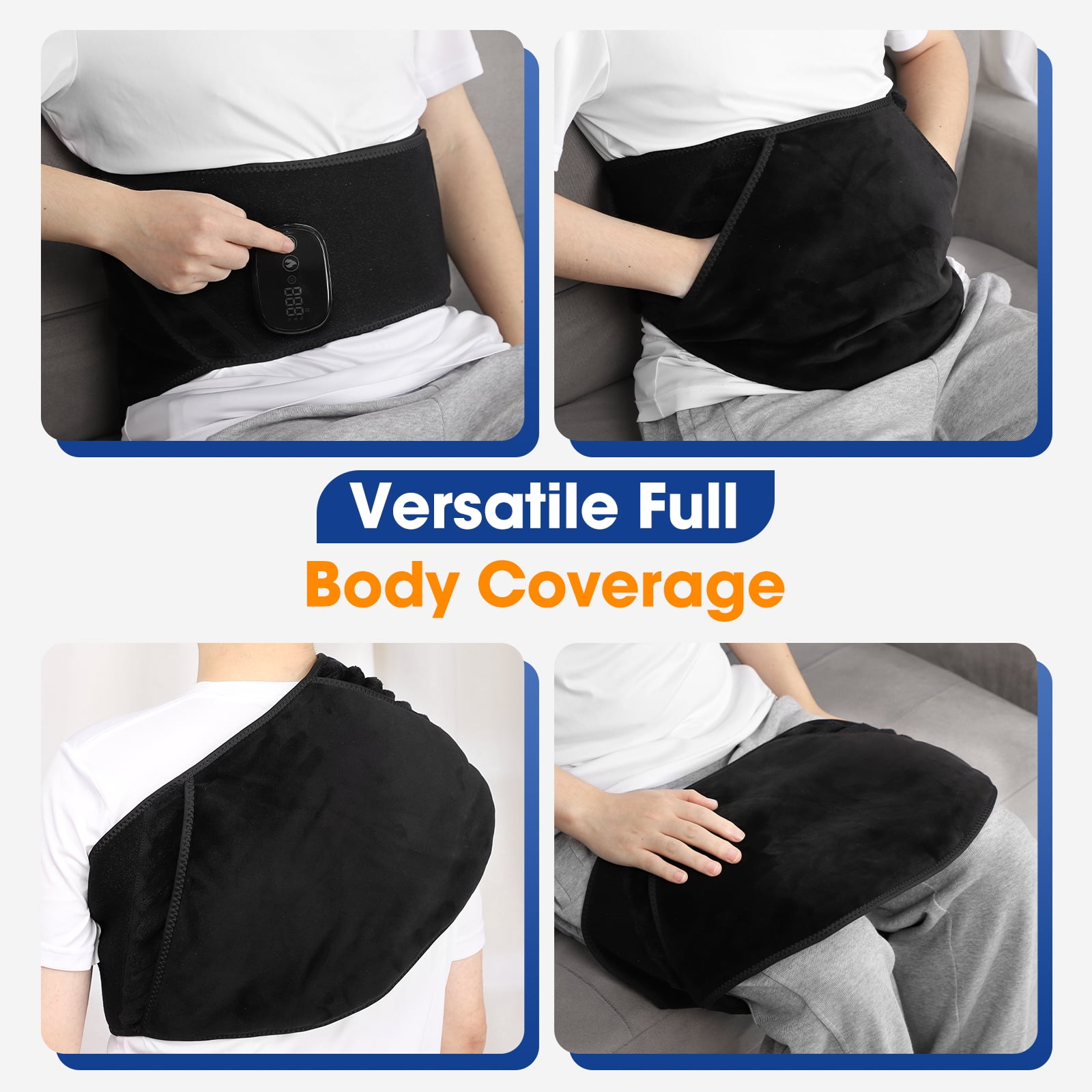 Lower Back Heating Pad, Uterus Waist Belt & Hand Warmer, 3 in 1 Heating Pad for Shoulder, Cordless Belly Heating Pad for Period with 5 Heating, 3 Timing, 2pcs 4000mAh Battery, Large-Area Heated