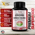 Korean Red Panax Ginseng 1200mg + Ginkgo Biloba - Extra Strength Root Extract Powder Supplement w/High Ginsenosides Vegan Capsules for Energy, Performance & Focus Pills for Men & Women