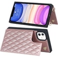 thumbnail image 5 of Crossbody Wallet Case for iPhone 11 with Card Slot Holder,Magnetic Flip Folio Purse,PU Leather with Detachable Lanyard Strap Lattice Pattern Travel Case 6.1" (Rosegold), 5 of 14