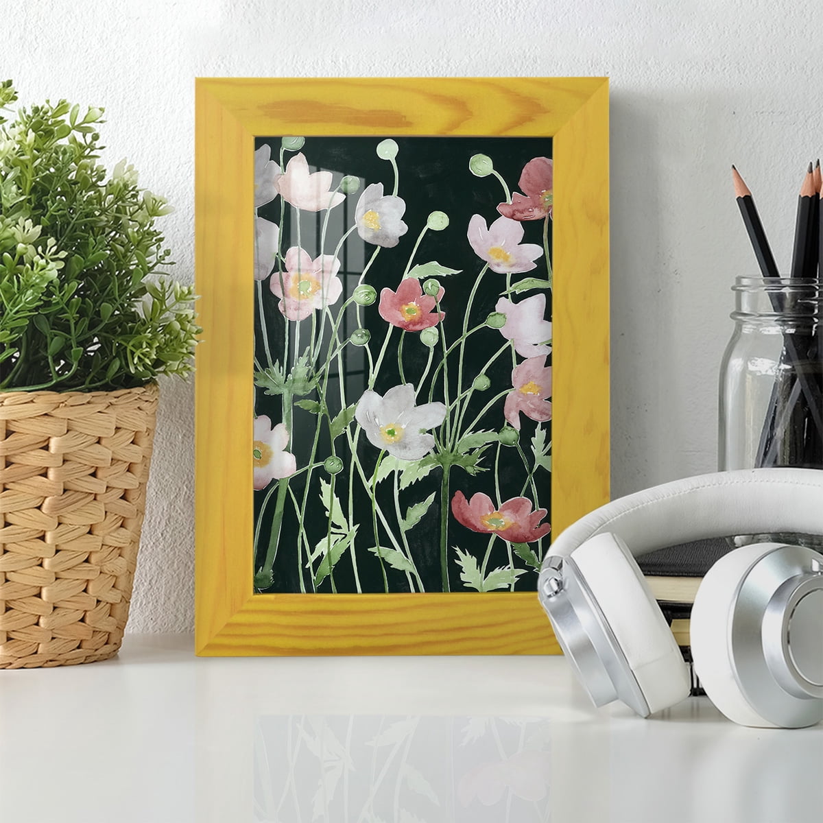 Anemone Dance I -Framed Print w/glass-Sunflower Yellow