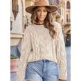 thumbnail image 3 of Women'S Fall Winter Fashion Round Neck Long Sleeve Colorblock Sweater Tops Chunky Knit Pullover Sweaters Cream White XL, 3 of 8