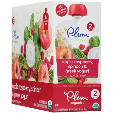 Plum Organics Stage 2 Raspberry, Spinach & Greek Yogurt Organic Baby Food 6-3.5 oz. Pouches