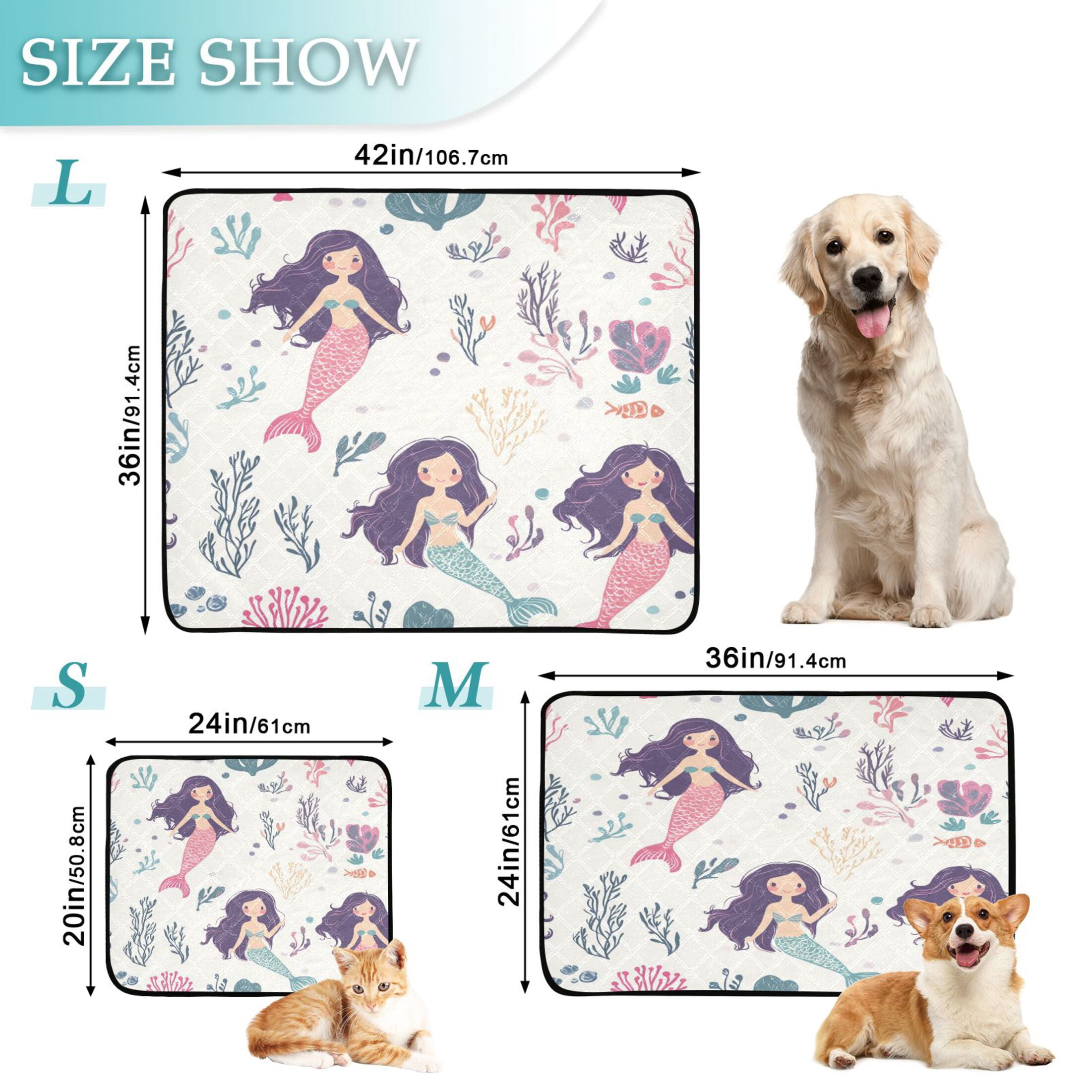 Washable Pet Pee Pads with Super Absorbent Reusable Training Pads for Dogs & Cats Mermaids Pattern