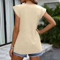 thumbnail image 3 of Womens Summer Tops Ruffle Cap Short Sleeve Tees Flowing Pleated Hem Babydoll Shirts Spring Dressy Casual Loose Fit Blouses Beige S, 3 of 6