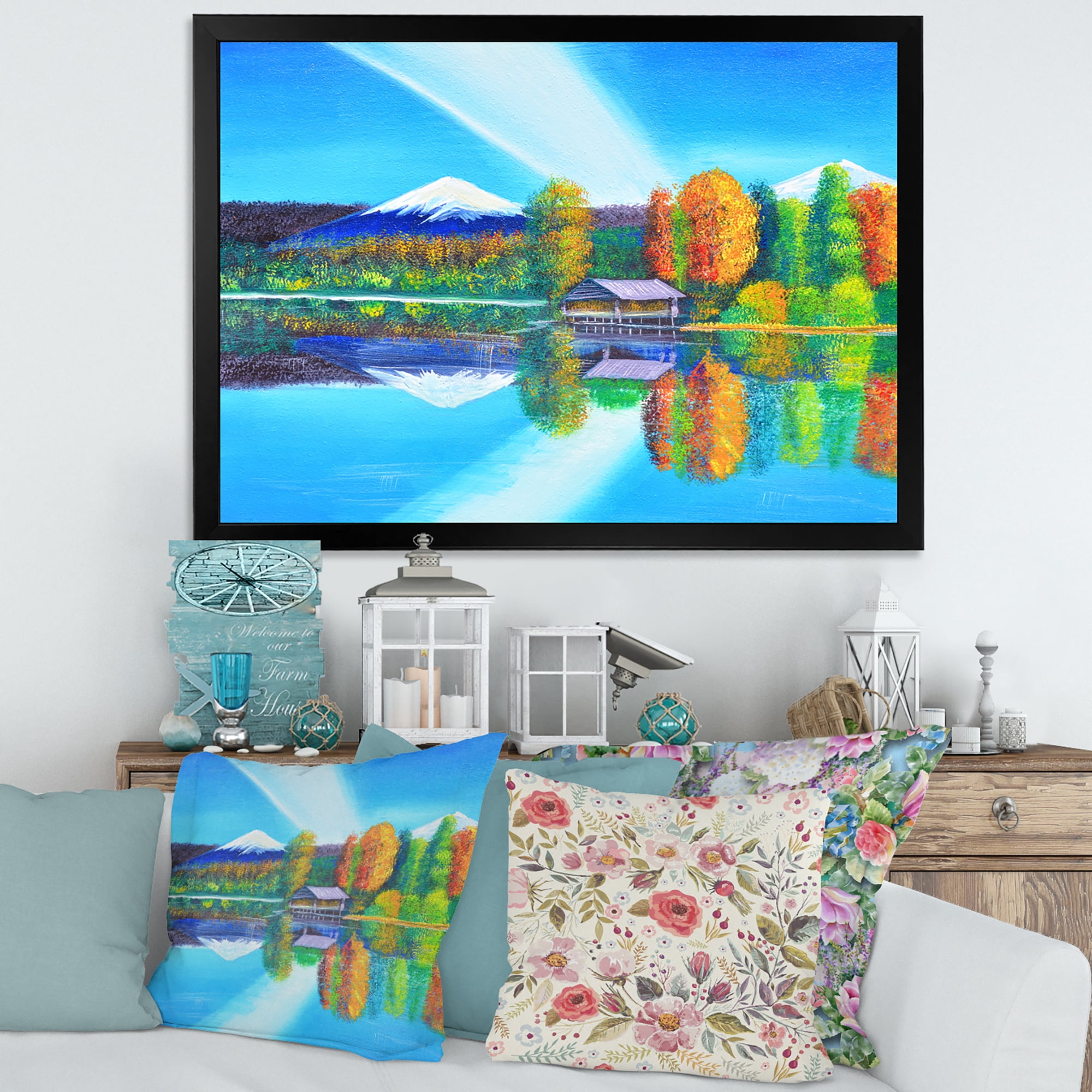 Designart 'Reflection Of Mountain and Sky On The Lake Water' Nautical & Coastal Framed Art Print