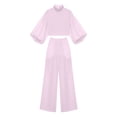 thumbnail image 6 of Cagogo Women Plus Size 2 Piece Set High Neck Puff Sleeve Top Pants Suit Solid Boho Casual Summer Travel Outfits Loose Fit Lounge Sets Tracksuits, Pink M, 6 of 6