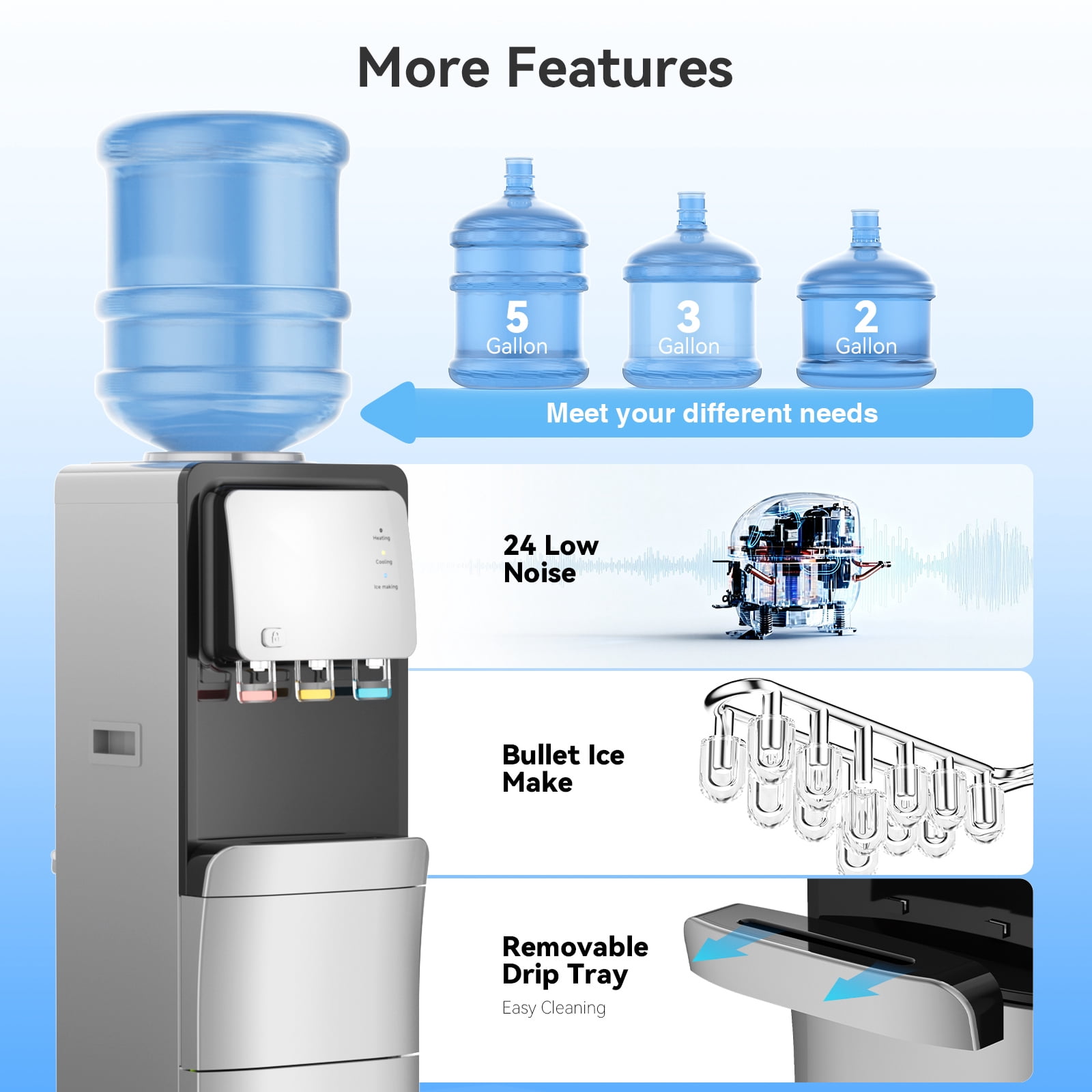 Joreek 3-in-1 Vertical Water Dispenser with Ice Maker, 12 Bullet Ice Cubes, Hot/Cold Electric Ice Dispenser for Home, Office, Cafe