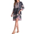 thumbnail image 4 of INSPIRE CHIC Vestido Mini Babydoll de Manga 3/4 con Lazo Floral Bohemio para Mujeres en Azul Oscuro, 4 of 6